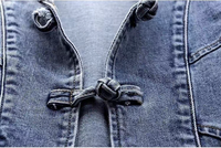 Neuer chinesischer Stil bestickte Stretch Denim Jacken kundenspezifische Knopf Damen Kurze Jackette Oberteil locker