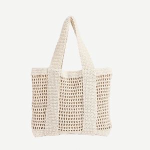 Large Capacity Casual Cotton Woven Shoulder <b>Bag</b> New Hollow <b>Straw</b> Design Seaside Holiday Beach Mesh Handbag - Product Image 1