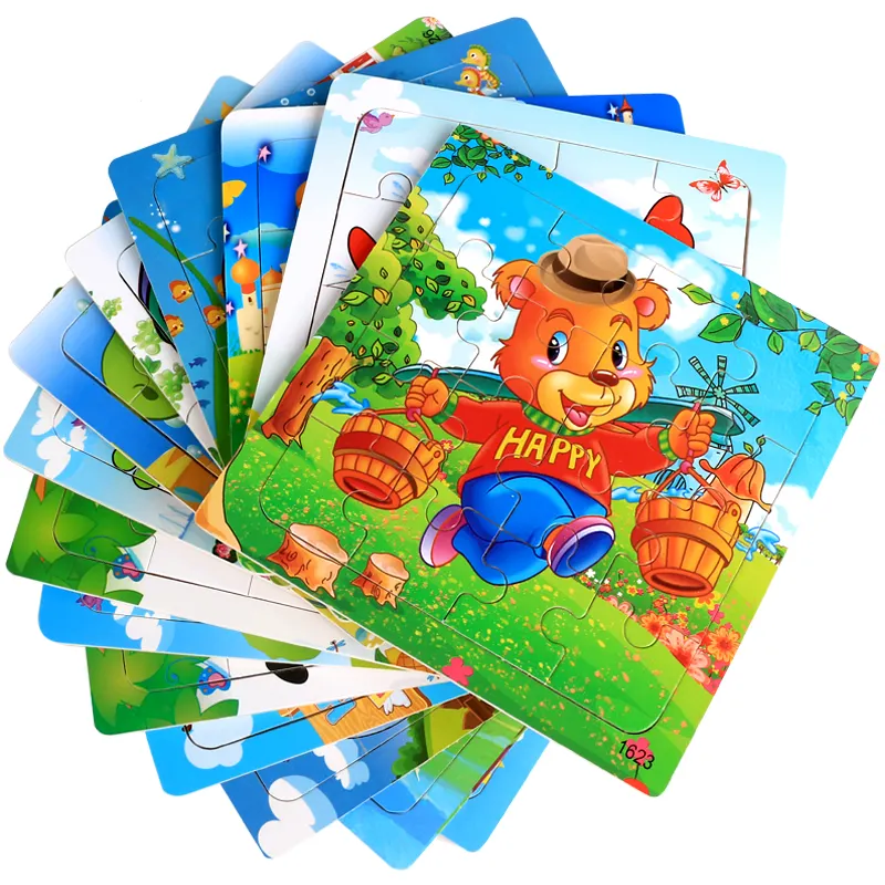 16PCS Wooden Jigsaws Puzzle Game for Toddlers Boys Girls Learning Montessori Education Wooden Kids Toys