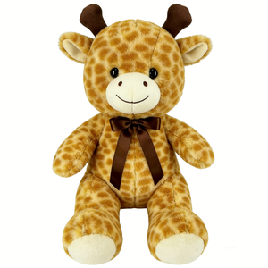 Girafe en peluche personnalisable avec ruban marron, girafe souriante en peluche, jouet en peluche à imprimé girafe marron clair - Product Image 2