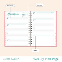 Agenda Semanal y Mensual 2027, Cuaderno Espiral de Tapa Dura Premium A5, 140 Páginas, Agenda con Anillas, Estampado en Relieve, El Mejor Regalo, Cuadernos