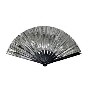 Large Rave <b>Hand</b> <b>Fan</b> <b>Folding</b> <b>Fans</b> for Festivals Holographic Halloween Rave Accessories PVC Black Silver Gold <b>Hand</b> <b>Fan</b> - Product Image 4