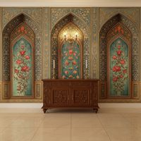 Papier peint mural auto-adhésif imperméable pour la décoration intérieure de la maison, motif floral persan doré en forme d'arche