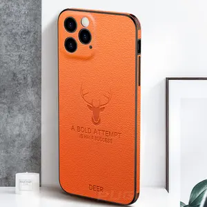 Luxury Leather Texture Case For IPhone 15 14 13 12 11 Pro Max Mini X XR XS Deer Shockproof Square Frame Camera Protective Cover