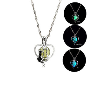 Glow in the Dark Halloween Luminous Bead Peach Heart Cat Pendant Night Lights Necklace of Women - Product Image 2