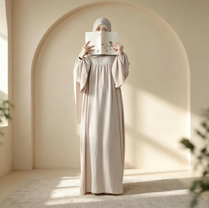 Abito Abaya su Misura Taglie Forti Vestibilità Ampia Manica Lunga Tinta Unita Stile Dubai Maxi Vestaglia <span class=keywords><strong>Abbigliamento</strong></span> Islamico Primaverile Fabbrica OEM - Product Image 1
