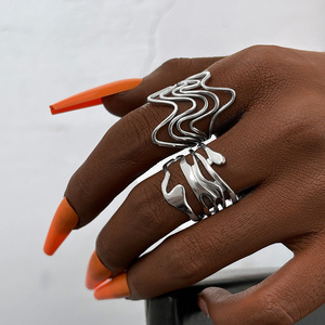 Anillos de Acero Inoxidable de Diseño Irregular y Ancho, Tendencia 2026, para Mujer, Ideales para Regalo - Product Image 4