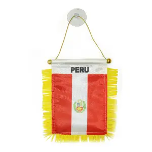 Kustom 3x4 inci Peru cetak dua sisi kecil satin pennant bendera 3x5 inci mini mobil cermin gantung spanduk bendera nasional