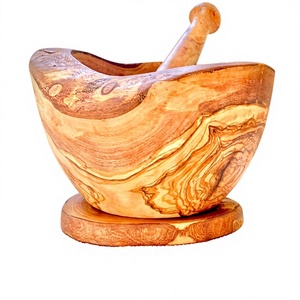 Ensemble de mortier et pilon en bois de qualité supérieure |   Moulin à épices en bois naturel |   Broyeur d'herbes |   Outil de broyage pour la cuisine - Product Image 3