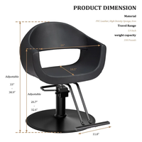 Fauteuil inclinable tout noir robuste 360 ° Chaise de coiffeur pivotante hydraulique pour salon de coiffure, équipement de salon avec structure métallique durable