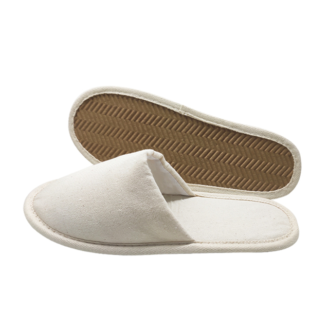 Wholesale Eco-Friendly Recyclable Soft Biodegradable Plastic-Free Natural Cotton Fabric and Cork Sole Disposable Hotel Slippers