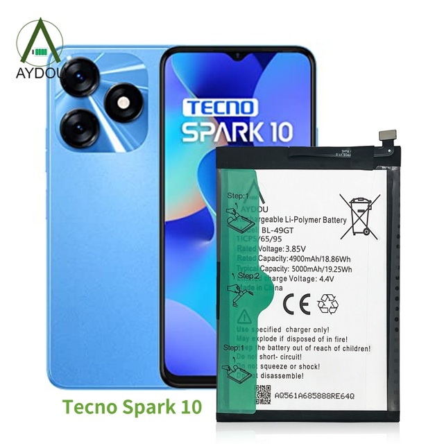 Replacement Cell for Tecno BL-49GT Spark 10 5000mAh Fast Charging Rechargeable Battery OEM Factory AYDOU in Stock
