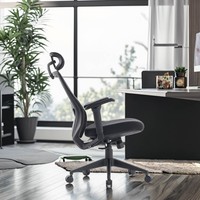 Chaise de bureau de direction à dossier haut, design entièrement en maille respirante avec appuie-tête réglable, chaise pivotante moderne en mousse pour bureau à domicile
