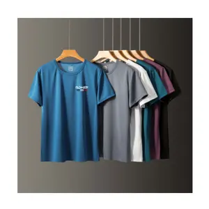 Camisa de secado rápido de malla de hielo para hombre, camiseta de manga corta, cuello redondo elástico de verano, marca de moda grande, mediana y juvenil