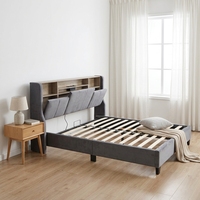 Lit double Willsoon moderne et simple avec tête de lit en velours doux et éclairage LED, cadre de lit rembourré personnalisé avec rangement en fer