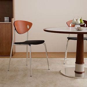 Chaise d'appoint nordique rétro design, dossier en bois massif, structure en fer, pour adulte - Product Image 4