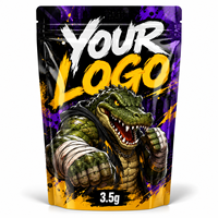 Sachet Mylar personnalisé 3,5g Za Pack avec logo personnalisé, pochette brillante refermable, motif crocodile de combat féroce, sac d'emballage dessin animé