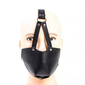 Masque de tête en cuir PU rembourré, masque de film, cosplay, bandeau, fête d'Halloween, masque de mascarade, masque de bouche, harnais de tête BDSM, masque de bondage, bâillon - Product Image 4