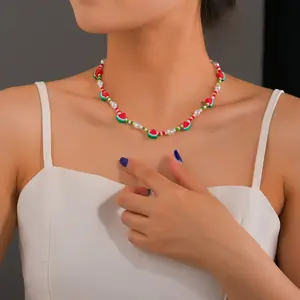 2024 Fashion Colorful Summer Jewelry Necklaces Sweet Watermelon Bead Pearl Choker Necklaces