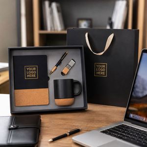 Custom logo A5 Notebook Pen Keychain Cork Base Ceramic Coffee Cup <b>Mug</b> With Cork Bottom Festival Promotional Business Gift Set - Product Image 2