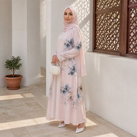 Kimono Abaya de Chifón Rosa Elegante Personalizado OEM, Vestido Islámico Modesto, Kaftán Abierto por Delante para Mujer, Túnica Larga para Ramadán, Eid y Fiestas