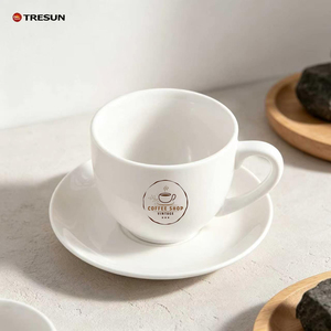 แก้วกาแฟและจานรองเซรามิกพอร์ซเลนสีขาวสไตล์นอร์ดิกคลาสสิกพิมพ์ลายตามสั่ง ขายส่ง - Product Image 3