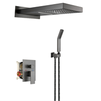 Système de douche encastré 3 fonctions avec grande pomme de pluie carrée, douchette à main, valve en laiton, fixation murale, pour salle de bain moderne et spa