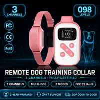 Collier de dressage pour chien rose avec télécommande, bip, vibration, choc, écran LCD, 3 canaux, rechargeable, petit, moyen, grand