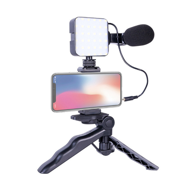 AY-49 Portable Self Storing Vlogging Kit with Camera Phone Octopus Tripod Microphone Filling Light Smartphone Vlogging Kit