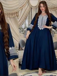 Abaya de manga larga para mujer musulmana suelta con bordado para mujer y mujer, vestido de moda Abaya de lujo al por mayor - Product Image 4