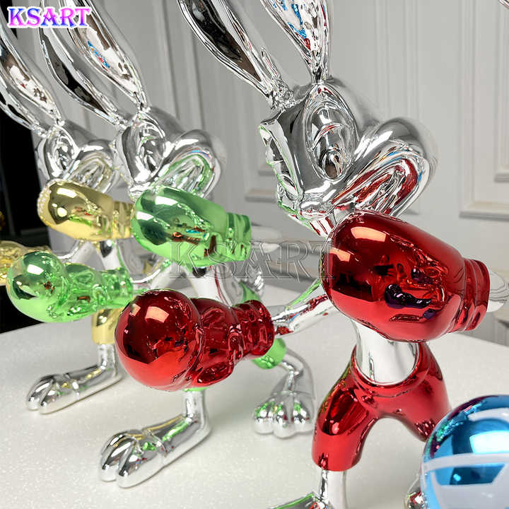 Decorative Creative Resin Bunny Girl Boxing Rabbit Statue