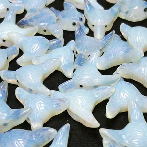 Wholesale Crystal Crafts Small Size Carving Polishing Opalite Wolf Head Fox Head Pendant For Healing Decoration