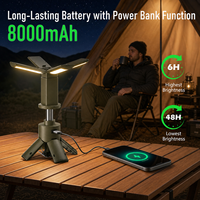 Lampe de camping télescopique rechargeable 8000 mAh avec trépied, affichage numérique et crochet pour voyages en extérieur et pêche