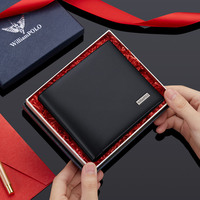 Dompet Kulit Pria Lipat Ganda Pendek WilliamPOLO Terlaris, Kulit Sapi, Kantung Kartu Sederhana, Warna Hitam, Model Fashion dengan Bukaan Terbuka