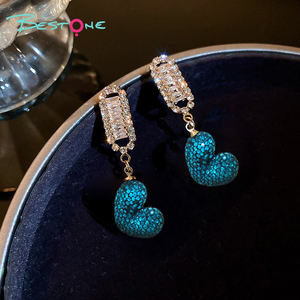 Nouveau gros saint valentin cadeau 925 argent aiguille bleu goutte coeur boucles d'oreilles pour les femmes prêt à expédier - Product Image 3