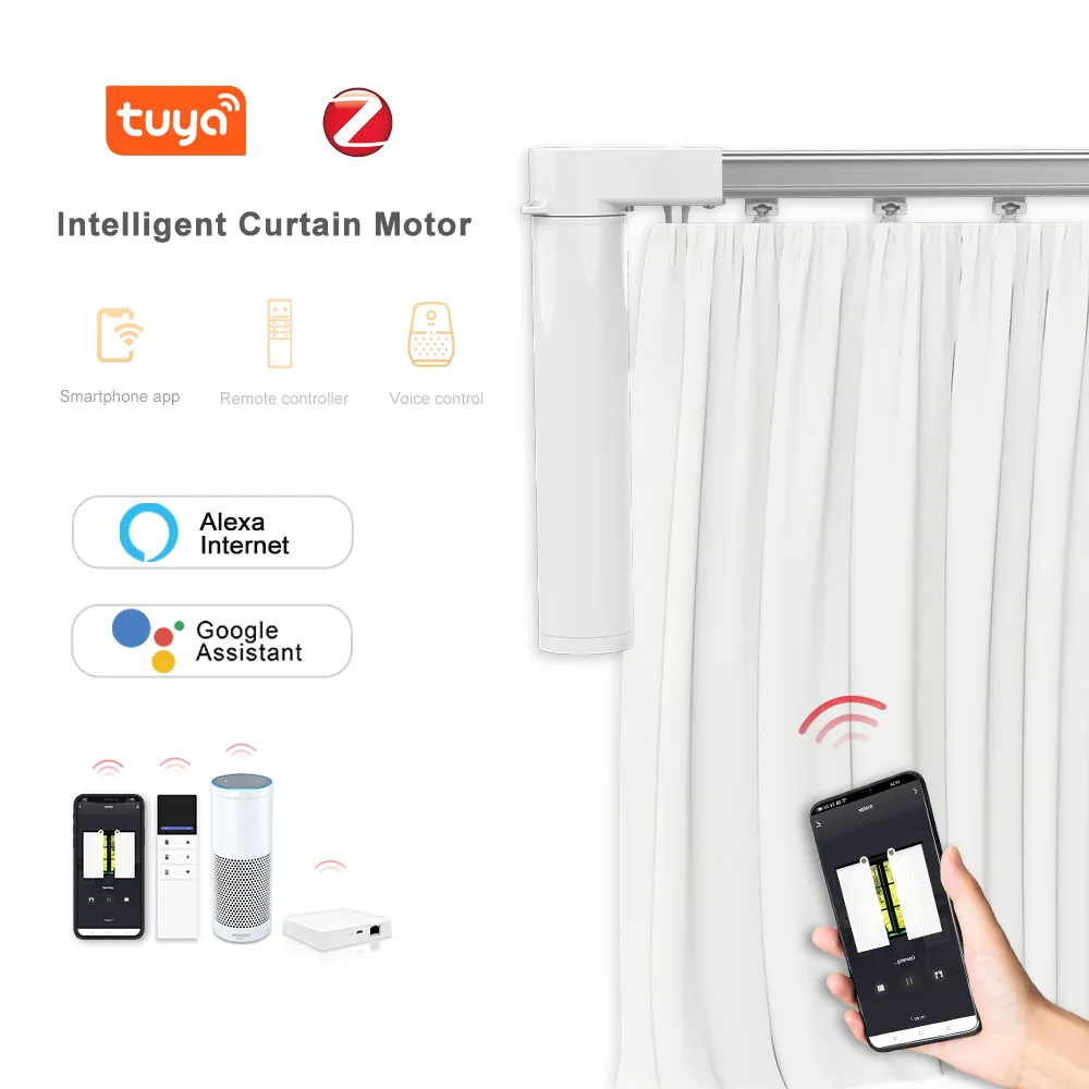 Sistema di fumo motorizzato Z Wave Curve elettrico e Rail Smart Wifi Control Tuya Rod Curtain Motor interruttore Wireless