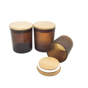 Pot à bougies en verre ambre personnalisé, de luxe, avec couvercle en bois, en bambou ou en métal, 50 pièces - Product Image 4