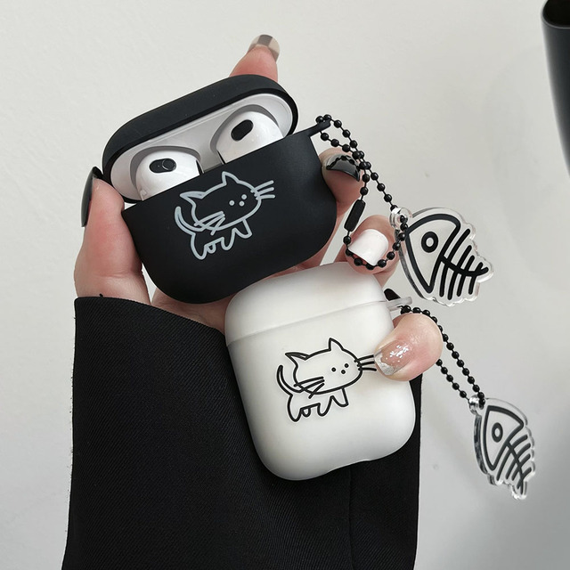 Cartoon Cat Lovers Matte Protective Case for AirPods 1/2/3 Soft TPU Cute Cover for AirPods Pro 2 Earphone Case Keyring