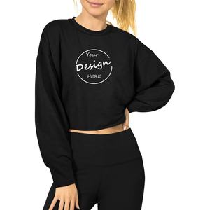 Sudadera corta informal con cuello redondo para mujer, corte holgado, logotipo bordado, respetuoso con el medio ambiente, venta al por mayor, ropa de calle con estampado de hombros caídos - Product Image 5