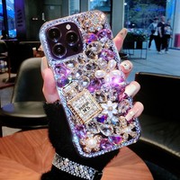 Coque de téléphone Full Diamond Perfume pour Apple iPhone 17 16 15/14 Pro Max, compatible avec les femmes, design mode en cristal d'eau 17/13
