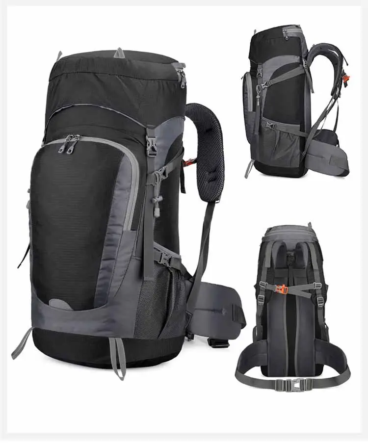 Custom logo waterproof sport travel rucksack leisure ultralight foldable yellow rucksacks 65l large hiking backpack for men