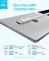 Câble de charge rapide USB-C tressé Anker Zolo 240W 1,5M avec connecteur fin anti-salissures pour iPhone 16 Series et MacBook USB Type-C