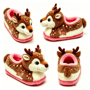 Pantoufles en peluche personnalisées en forme de cerf pour enfants, unisexes, cadeau de Noël, doublure en polaire douce avec design brodé - Product Image 3