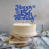 1 pièce Décoration de gâteau Joyeux 15ème Anniversaire à paillettes, Pique à gâteau Joyeux Anniversaire, Salut à 15 ans, pour 15ème Anniversaire, Anniversaire de Mariage et Décoration de Fête