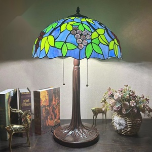 Tiffany phong cách đèn bàn đẹp nho và lá làm bằng tay kính màu bàn với lá sắt cơ sở cổ điển cong Đèn đọc sách - Product Image 3