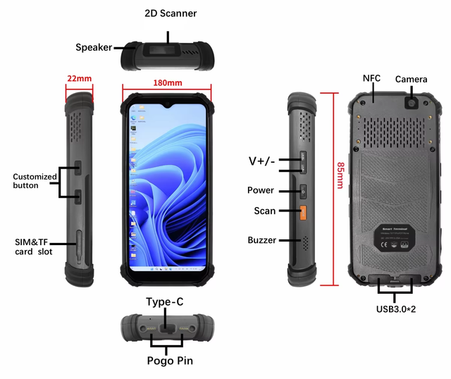 6.5 Inch windows 11 Pda Handheld Scanner Terminal 8GB 256GB Gps Rugged Mobile Data Collector