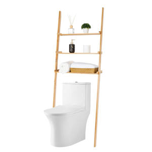 Étagère de rangement à 3 niveaux pour toilettes Étagère inclinable en bois massif Étagère de rangement supérieure pour toilettes de salle de bains - Product Image 1