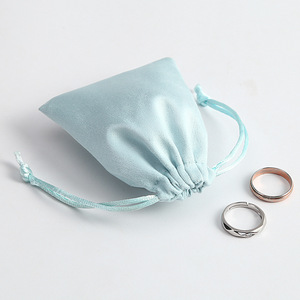 Light Blue Velvet Drawstring Bags For <b>Jewelry</b> <b>Packaging</b> Rectangular Shape With Heat Transfer Printing Custom Logo Option - Product Image 5