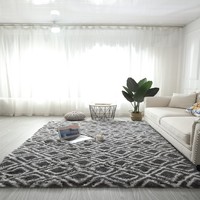 Tapis shaggy à motif géométrique en treillis, moelleux et antidérapant, à poils longs, pour salon, chambre et décoration intérieure