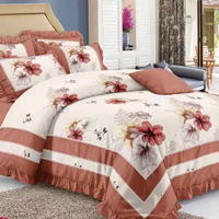 Parure de lit de luxe 6 pièces imprimée tissée moderne à motif végétal, ourlée, de qualité supérieure, en coton biologique, durable et respirante, pour mariage